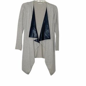 Zara open front cardigan with faux leather lapel.